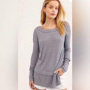Free People North Shore Thermal Grey Textured Knit Tunic Blue Size XS